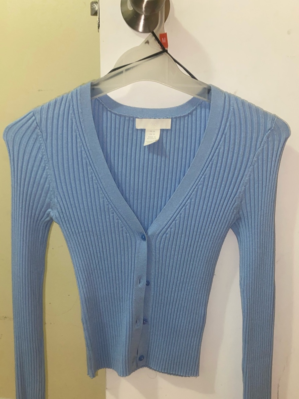 H&M Light Blue Ribbed V-Neck Button-Up Cardigan